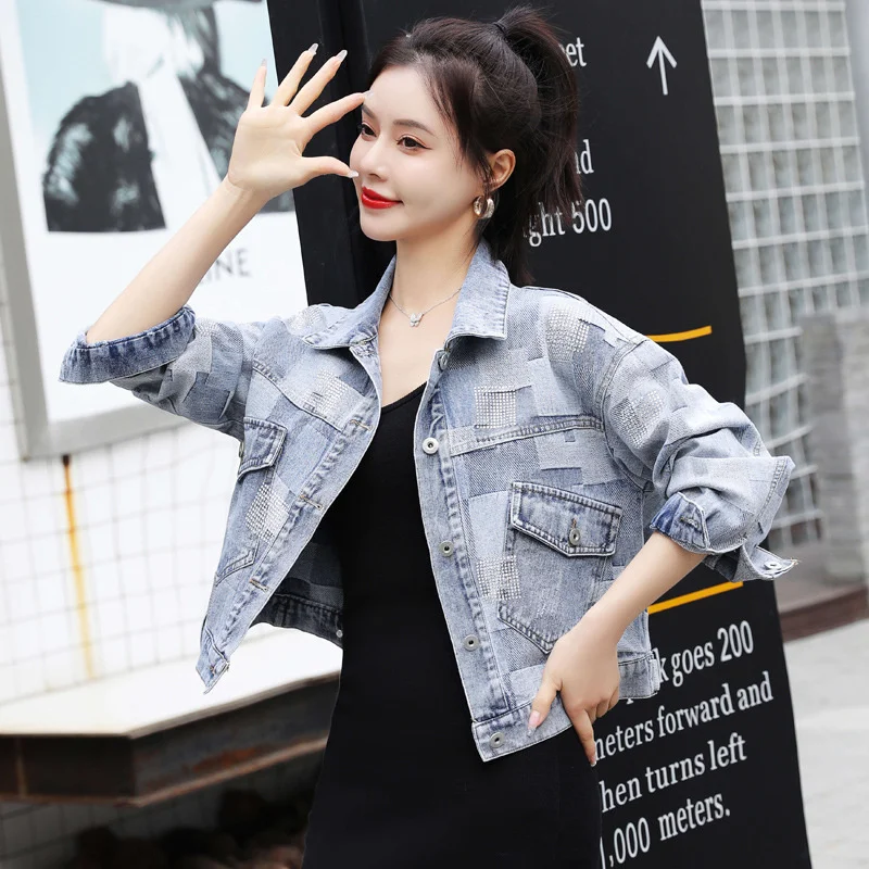 Короткая джинсовая куртка #3423 Женская однобортная повседневная короткая