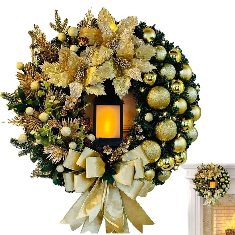 

LED Lamp Christmas Wreath Cordless LED Wreath With Artificial Flower Seasonal Ornament Christmas Decoration For Front Door Wall