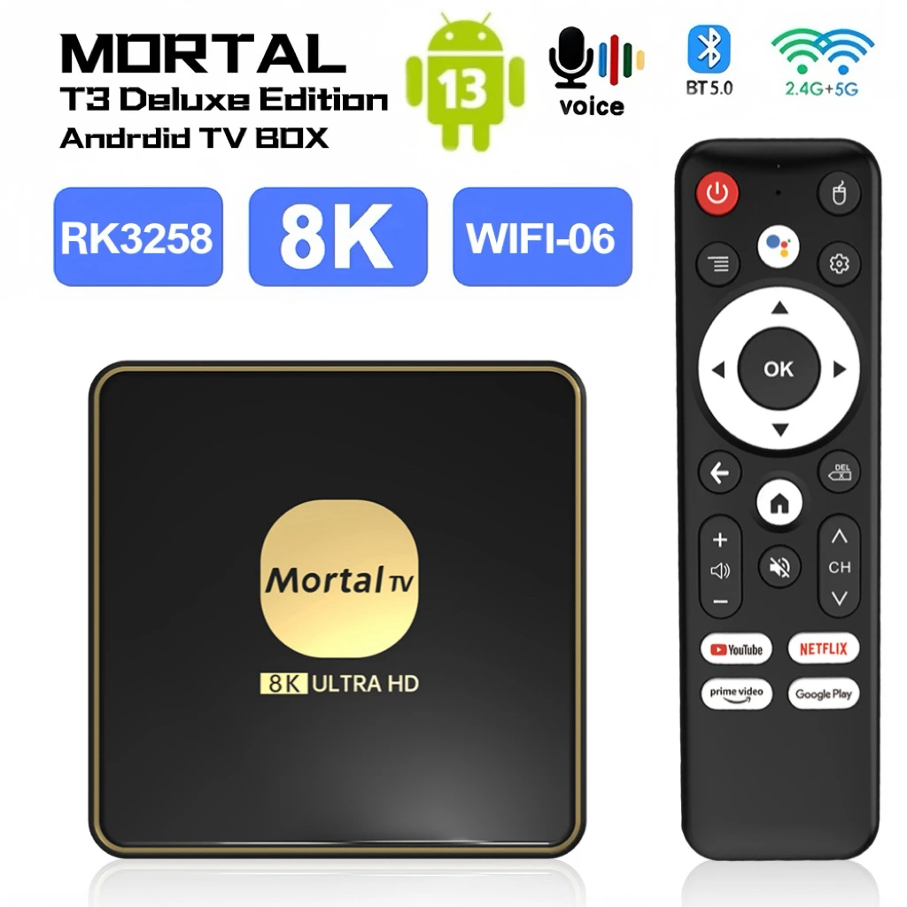 LVMAO Mortal T3 Android TV Box с RK3528 Google Assistant Голосовое управление 2 ГБ ОЗУ 128 Накопитель