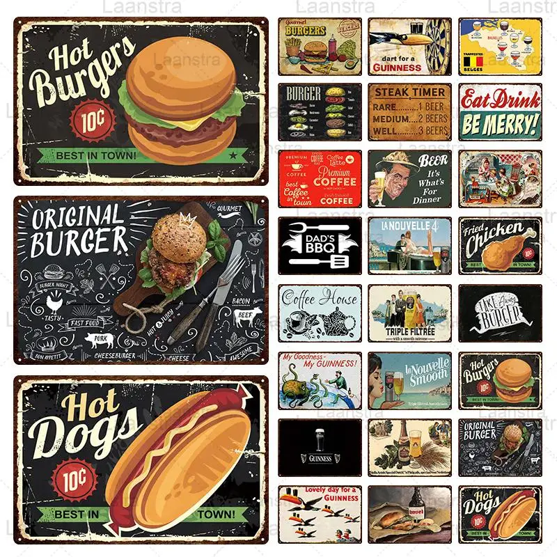 

Vintage Metal Poster Fast Food BBQ Beer Coffee Metal Tin Sign Yard & Garden Wall Art Bar Pub Cafe Diner Home Decor Iron Plates