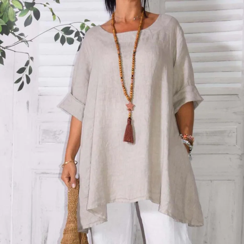 

Women Cotton Linen Blouse Spring Autumn Long Sleeve O Neck Loose Oversized Blouses Ladies Solid Tops Harajuku Clothing