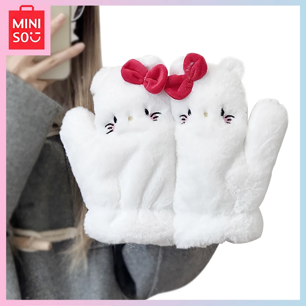 

Minisi Hello Kitty Plush Kawaii Cartoon Pupil Warm Whole Finger Syndactylia Winter Protection Gloves for A Girls Birthday Gift