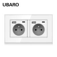 ubaro double france standard socket outlet with usb type c electrical plug white tempered glass panel 146mm home improvement