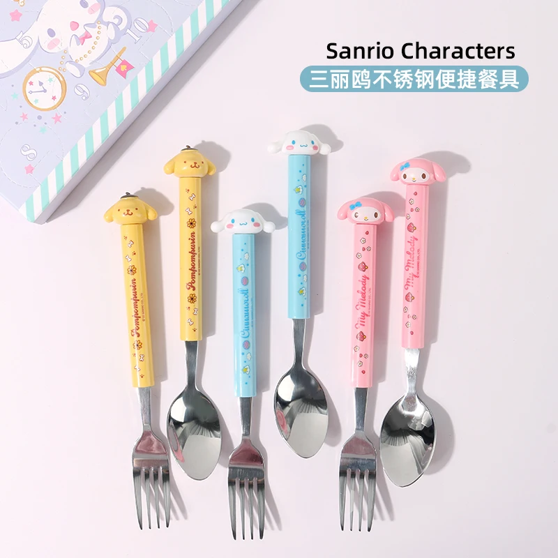 

Kawaii Sanrioed Anime Cartoon series Kuromi mymelody Cinnamoroll cute fashion Doll Stainless Steel Portable Fork Spoon Cutlery