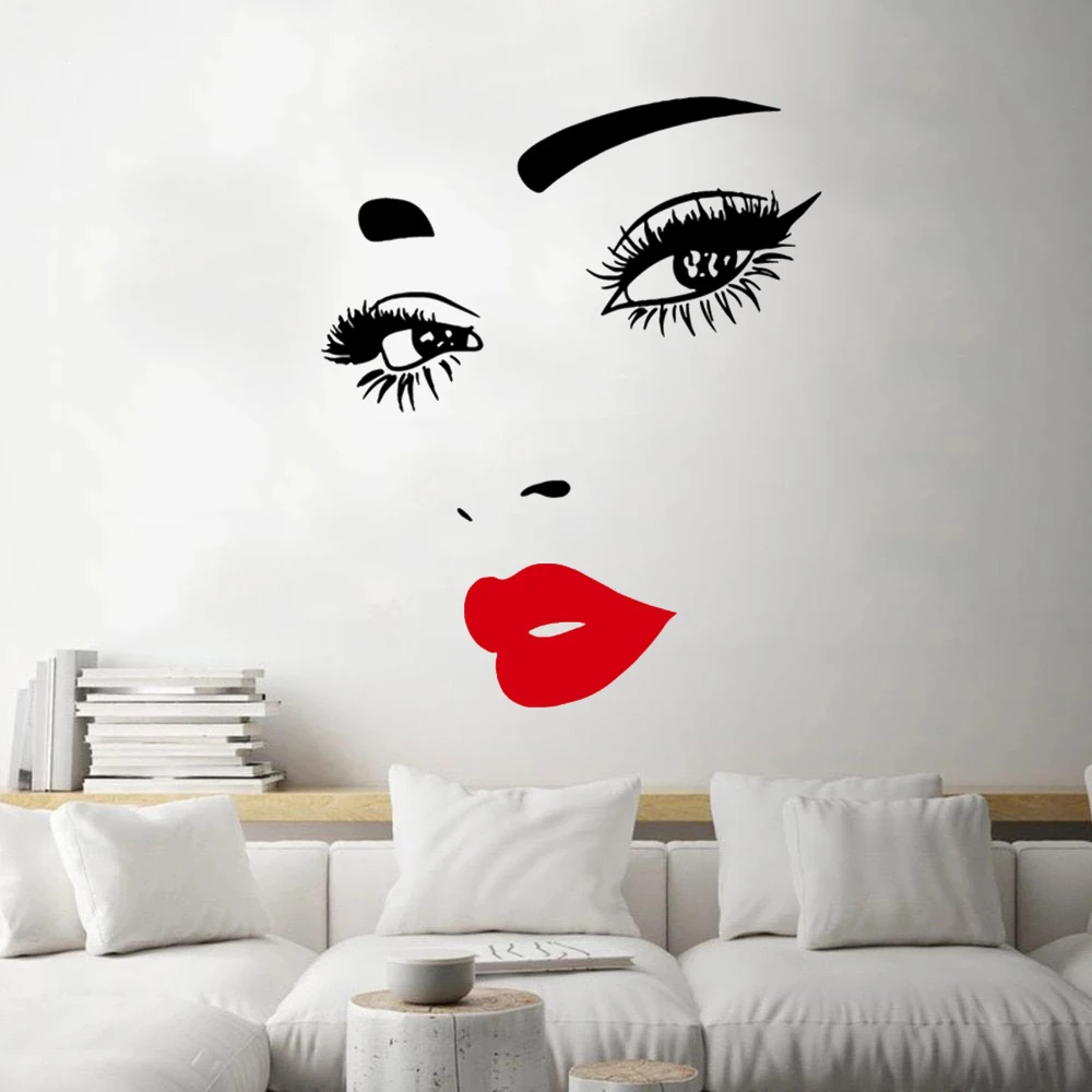 

Beauty Salon Wall Decals Beautiful Lady Hairdresser For Lady's Red Lips Stickers Vinyl Makeup Hair Hairdo Barbers Murals DW14161