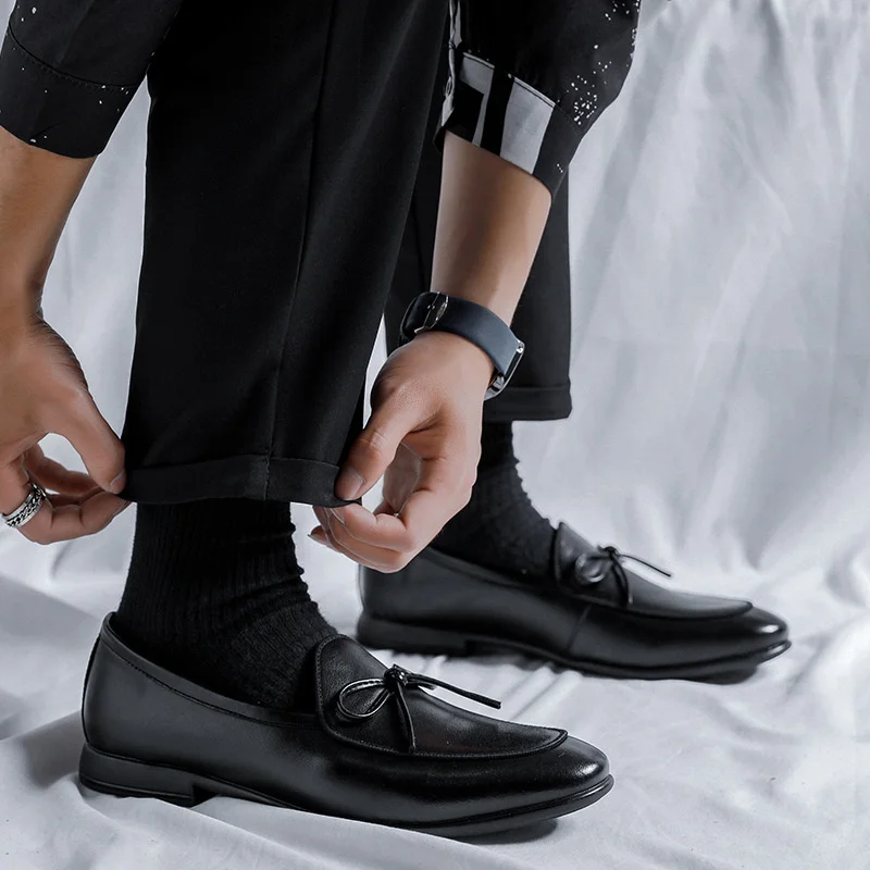 

Мужские мягкие туфли из натуральной кожи, черные удобные деловые туфли на плоской подошве, A4673, 2023