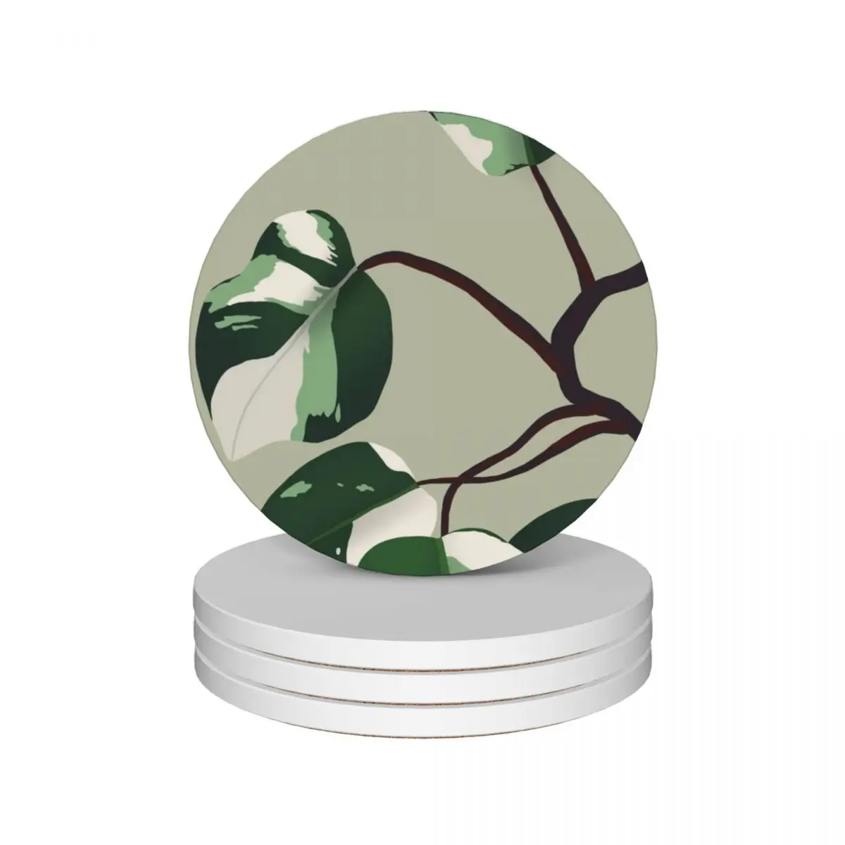 Philodendron белый рыцарь керамические подставки (набор из 4) Набор для напитков