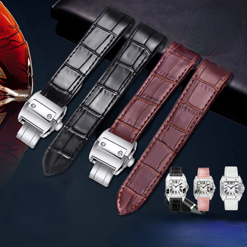 

Genuine Leather Watch Strap for Cartier Sandoz Santos100 Series Men's Women's Crocodile Pattern Watchband Accessories 20mm 23mm