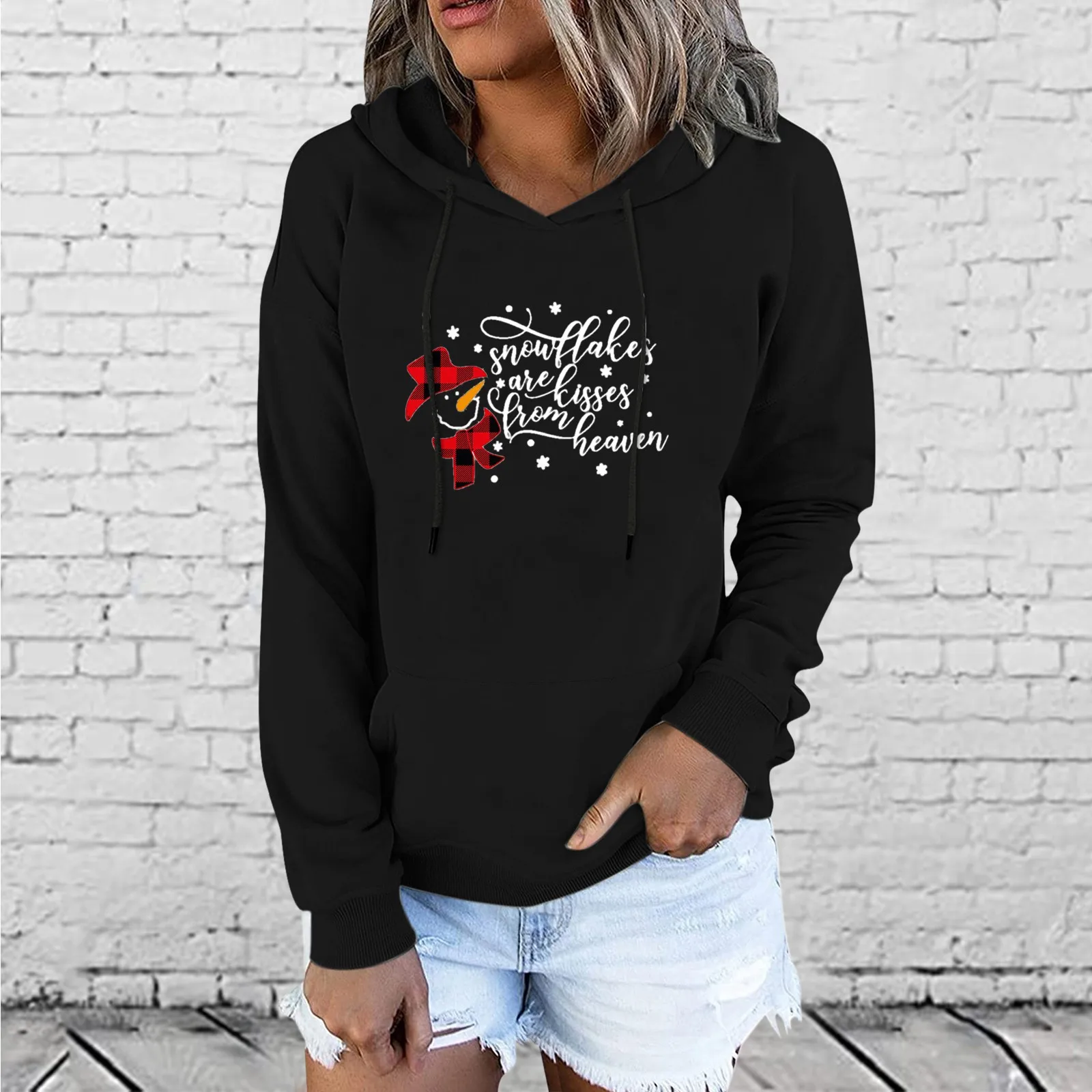 

Christmas Womens Casual Long Sleeve Funny Skeleton Printed Hoodies Pullover Drawstring Sweatshirt Top Blouse over Women Long