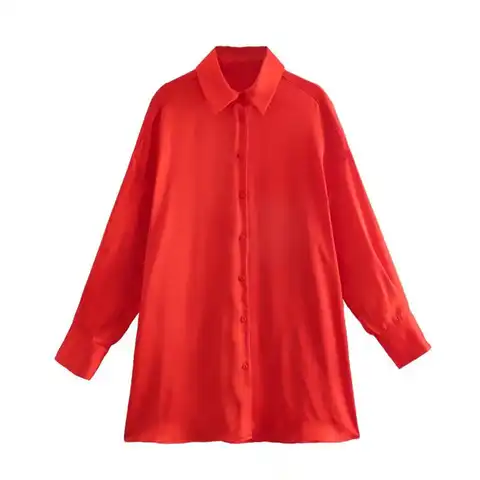 Женская свободная рубашка, винтажная однобортная блузка с длинным рукавом и Боковым Разрезом, 2022