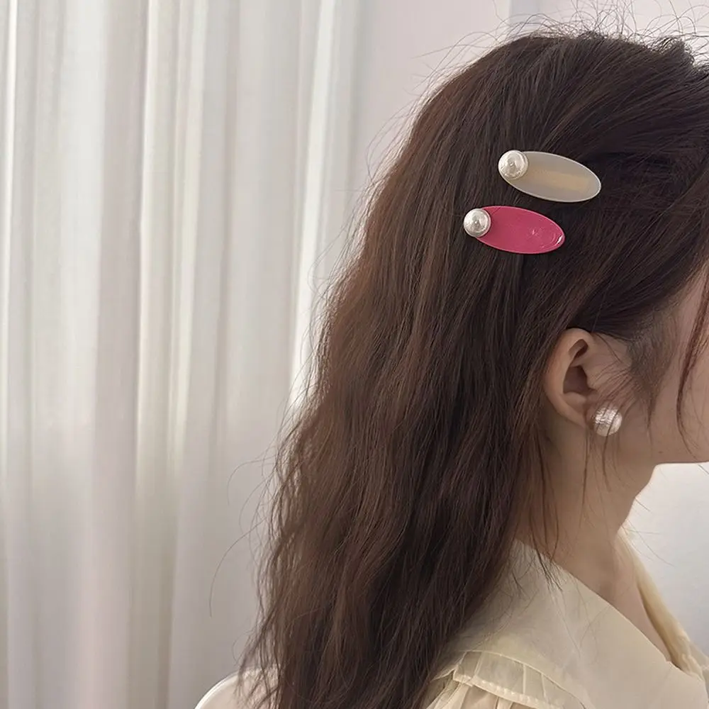 

Korean Acetate Hair Clips Women Pearl Oval Shape Duckbill Clips Barrettes Hair Side Clips Headwear Headdress Hair Accessories
