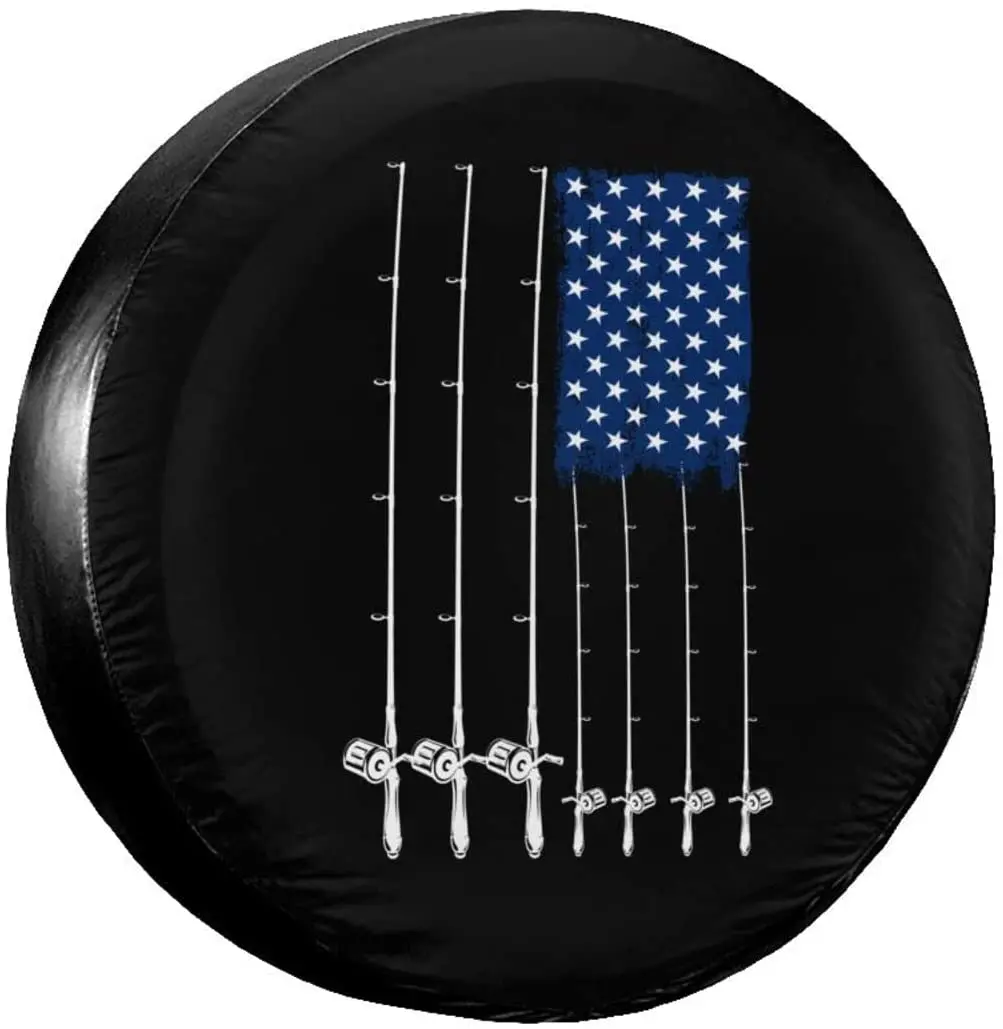 

Fishing American Flag Spare Tire Cover Waterproof Dust-Proof UV Sun Wheel Tire Cover Fit for Jeep,Trailer, RV, SUV and Many Vehi