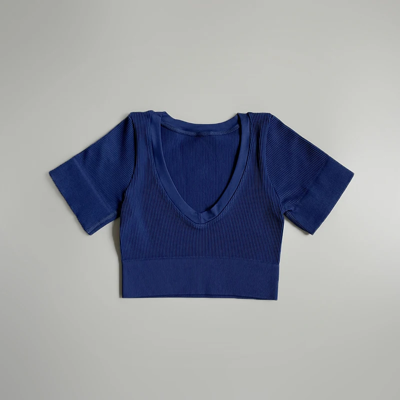

Women's Seamless Tops Short Sleeve V Neck Yoga Shirts Fitness Crop Top Sportswear Gym Clothes Fashion Tops Women Yoga Shirts