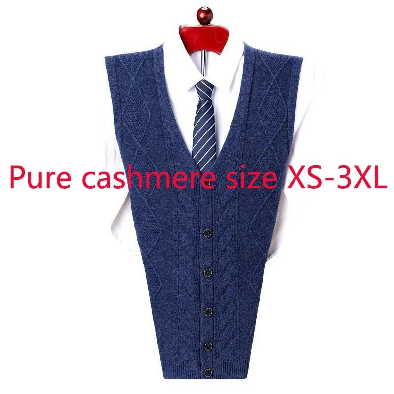 New Arrival Autumn Winter Men Pure Cashmere Vest Cardigan Sleeveless Waistcoat Casual V-neck Computer Knitted Sweater Size S-3XL