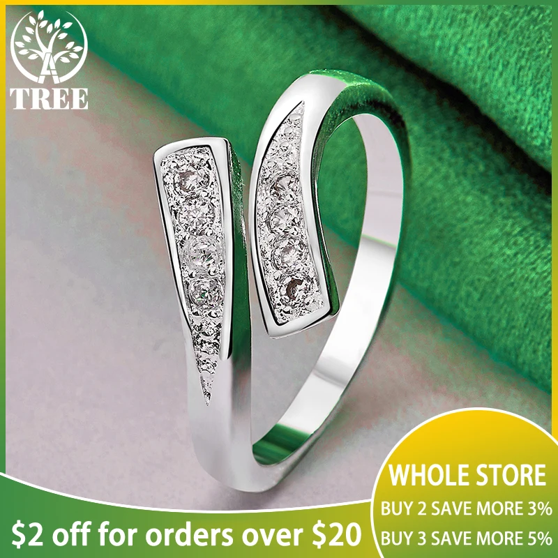 

Регулируемое Открытое кольцо из стерлингового серебра 925 пробы с геометрическим цирконием класса ААА для женской модной Подвески на день рождения