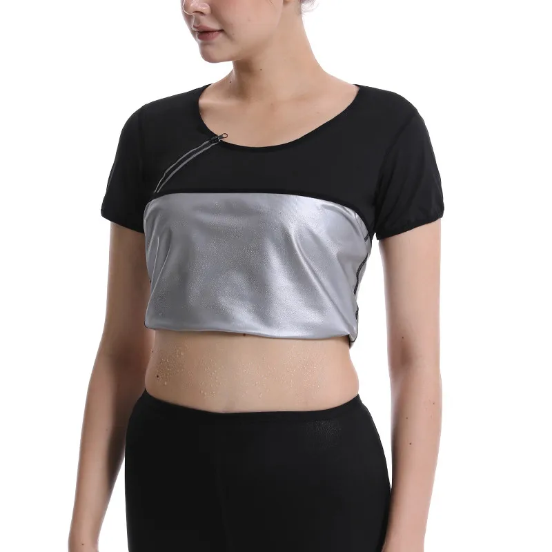 

Women's Sauna Suit Shirt - Heat Trapping Sweat Compression Vest, Shapewear Zip Top, Gym Exercise Versatile Body Shaper T-Shirt