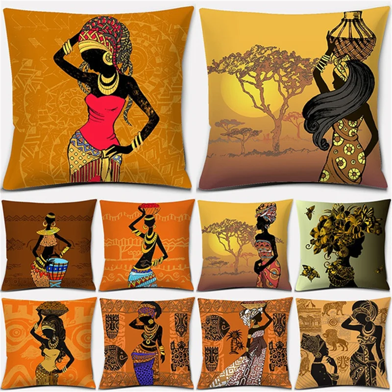 

Ethnic African Women Polyester Pillowcase Home Decor Pillowcase Car Sofa Sofa Cushion Cover Home Textile Pillowcase