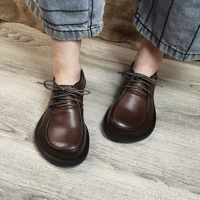 

Обувь на плоской платформе Birkuir из натуральной кожи, новинка, весенняя женская обувь ручной работы на шнуровке, женская обувь с большой головой, женская обувь для отдыха, женская обувь