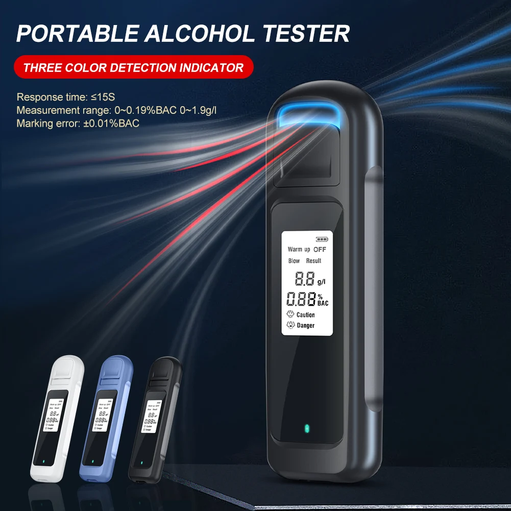 

1Pc Mini Breathalyzer USB Rechargeable Non-Contact Precision Breath Alcohol Tester With Sound Light Alert LCD Digital Display