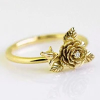 new vintage gold flower leaf rings for women shine white cz stone inlay fashion jewelry delicate wedding party gift female ring