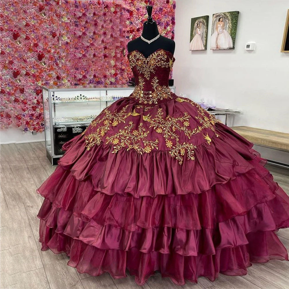 

Luxury Burgundy Quinceanera Dress Sweet 16 Ball Gown Sweetheart Pageant Gowns Vestido De 15 Anos 2023