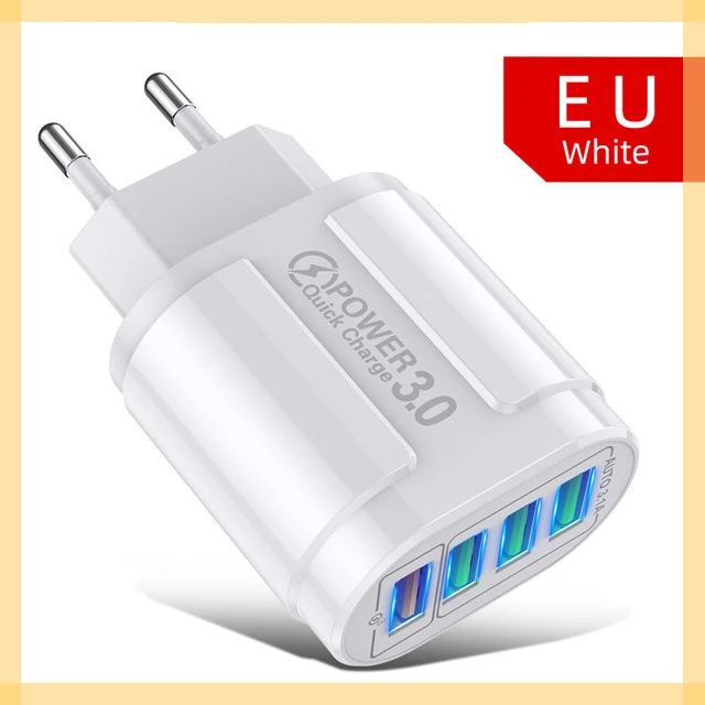 

48W USB Charger Fast Charge QC 3.0 Wall Charging For iPhone 12 11 Mobile 4 Ports EU US Plug Adapter Travel