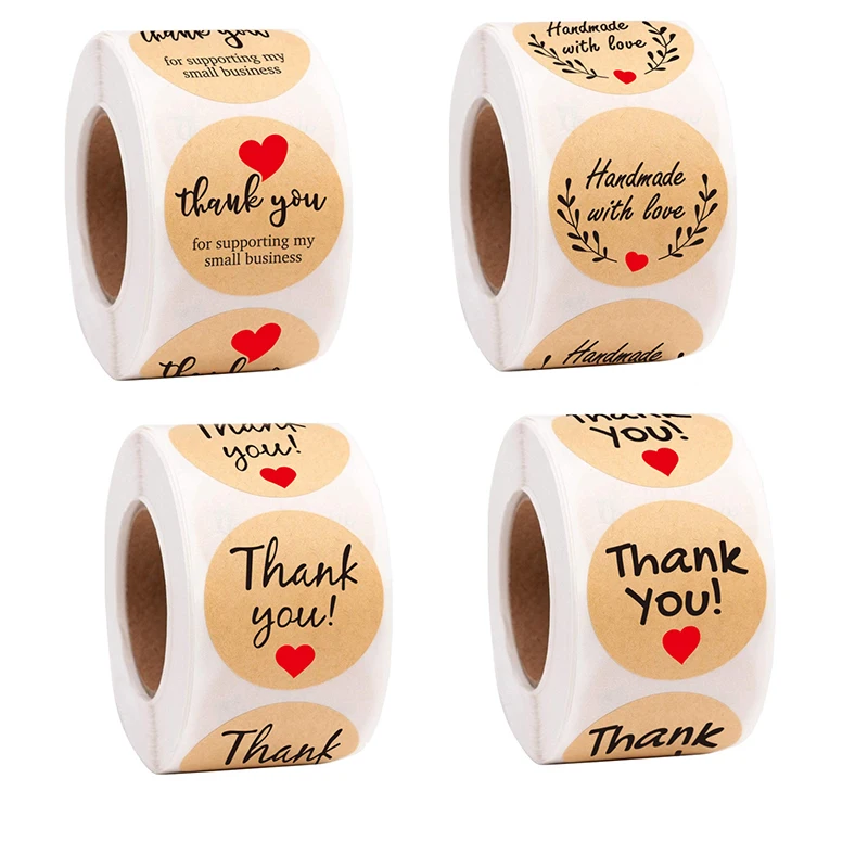 

500pcs/roll Vintage Kraft Paper Stickers Scrapbook Gift Stationery Label Stickers Handmade with Love Thank You for The Stickers