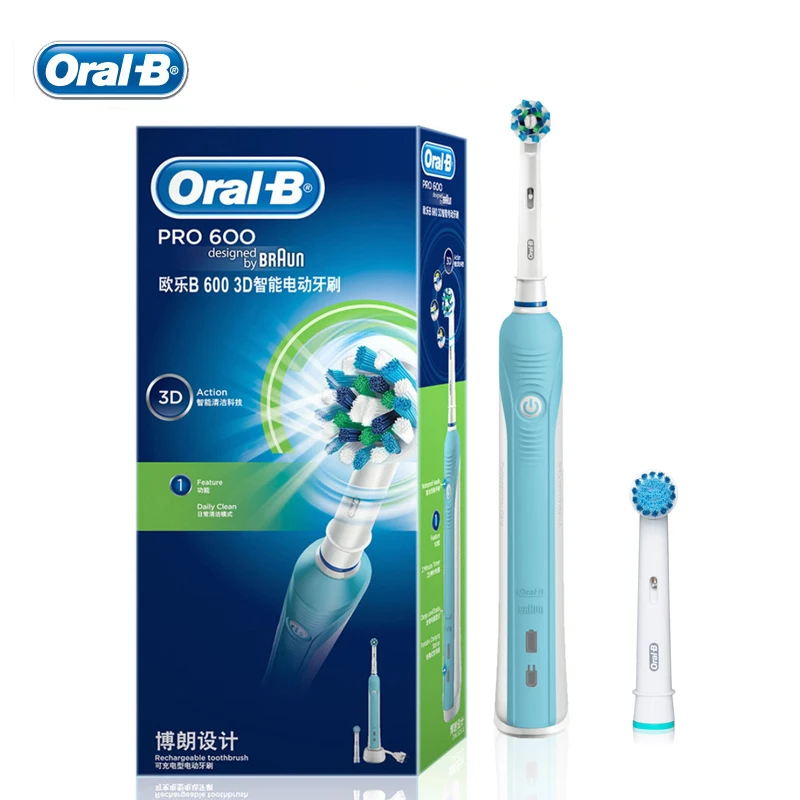 

Oral B Pro600 Electric Toothbrush Rechargeable CrossAction Tooth Brush Deep Clean Adult Teeth Whitening Rotating Brush For Care