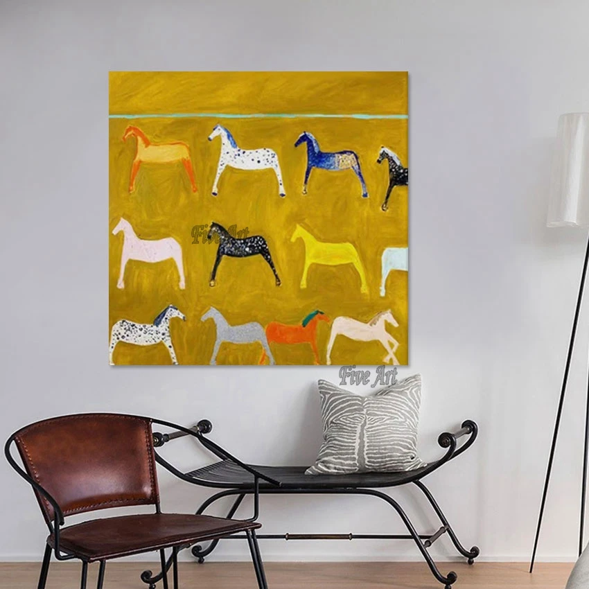 Абстрактная акриловая живопись лошадь на холсте