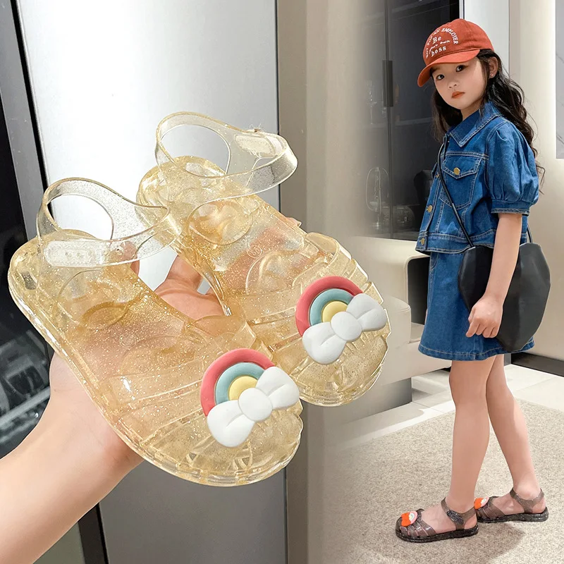 

Girls Sandals Summer New Rainbow Bow Kdis Shoes Cute Jelly Shoes Fashion Princess Shoes Beach Girls' Shoes Infant Girl‘s Sandal