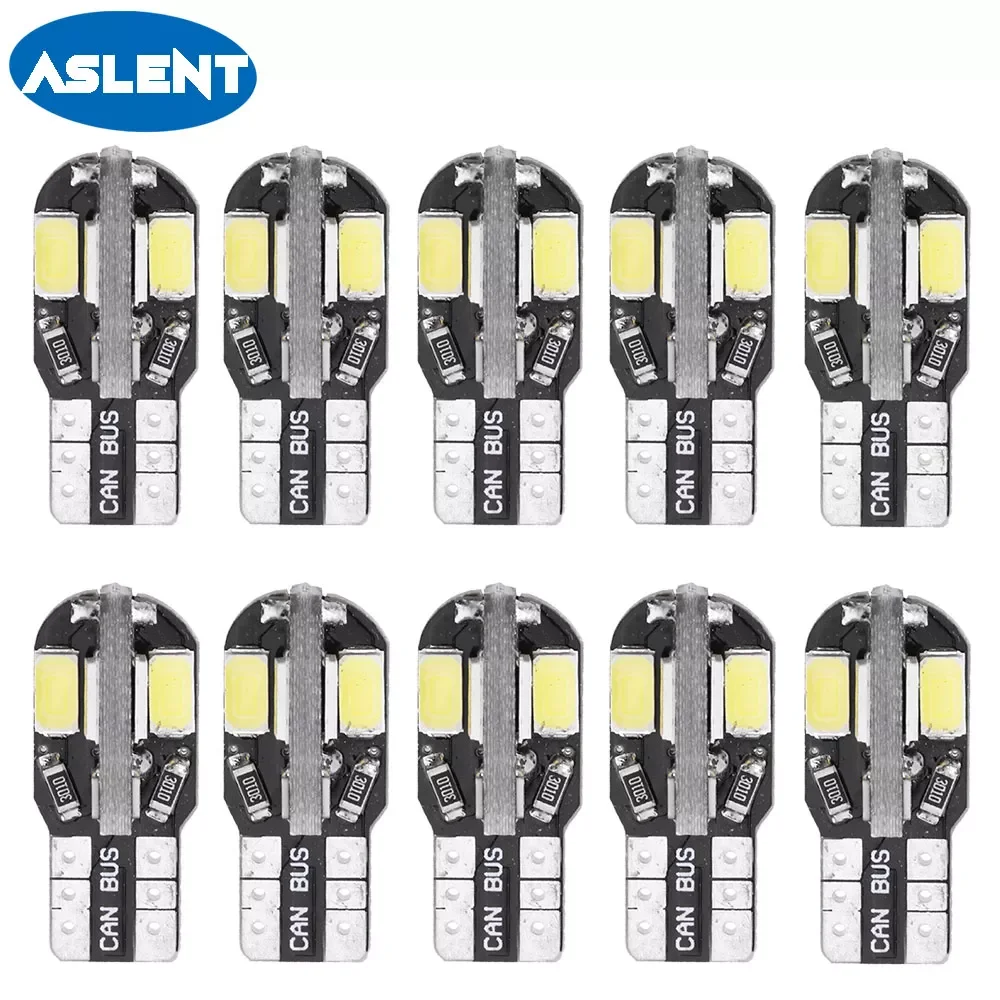 

NEW2023 Aslent 10PCS T10 w5w Led Canbus Error Free Car Interior Bulb White 5730 8SMD LED 12V Car Side Wedge Light White Lamp Bul