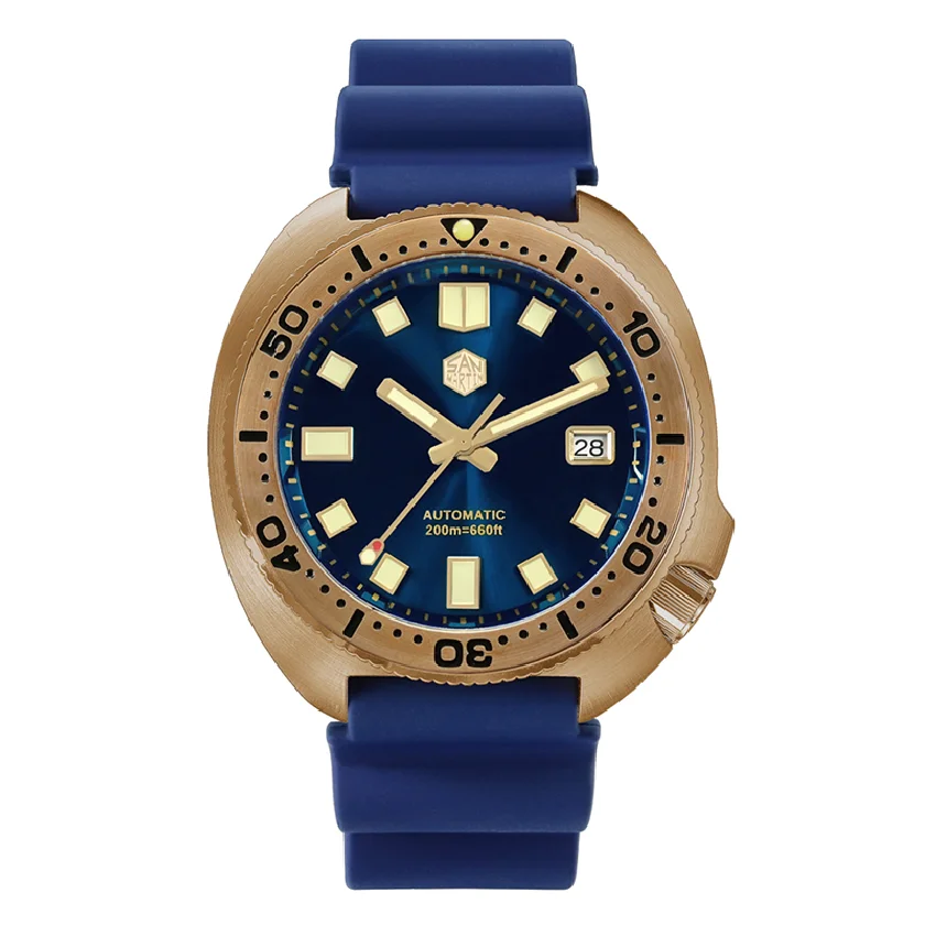 

San Martin Men Diver Watch 44MM Turtle Automatic Bronze Mechanical Wristwatch Military Sapphire 200M Waterproof C3 Luminous NH35