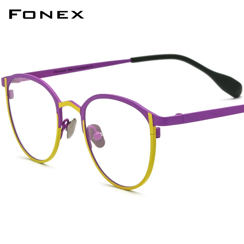 FONEX Pure Titanium Glasses Frame Women Colorful Retro Round Prescription Eyeglasses 2023 Vintage Myopia Optical Eyewear F85782