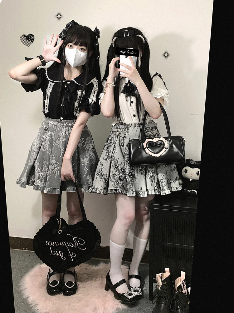 

Y2k юбки для девочек с рисунком розы кружевная Лоскутная Регулируемая Любовь Пряжка Высокая талия юбка женская кавайная одежда