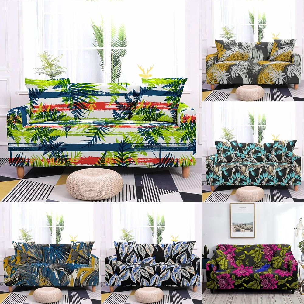 

Tropical Leaf Flower Elastic Sofa Cover for Living Room Stretch Palm Leaf Couch Cover Bohemian Non-Slip Sofa Slipcover Protector