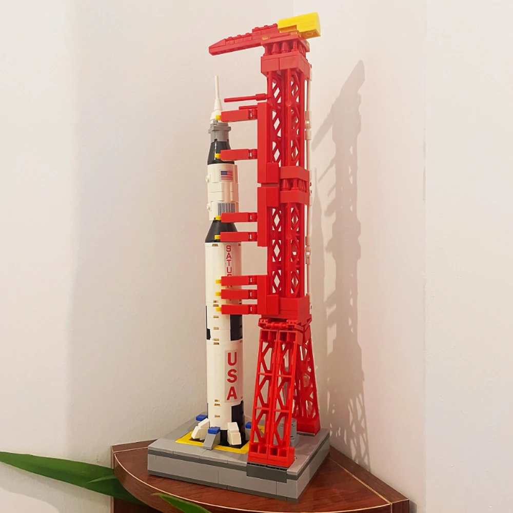 Творческие экспертные идеи Apollo Saturn V Carrier Rocket Launch Tower 425pc Moc модульный кирпич