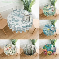 blue dragonfly fern botanical round tableclothstain wrinkle resistant washable polyester 60 inch table cloth