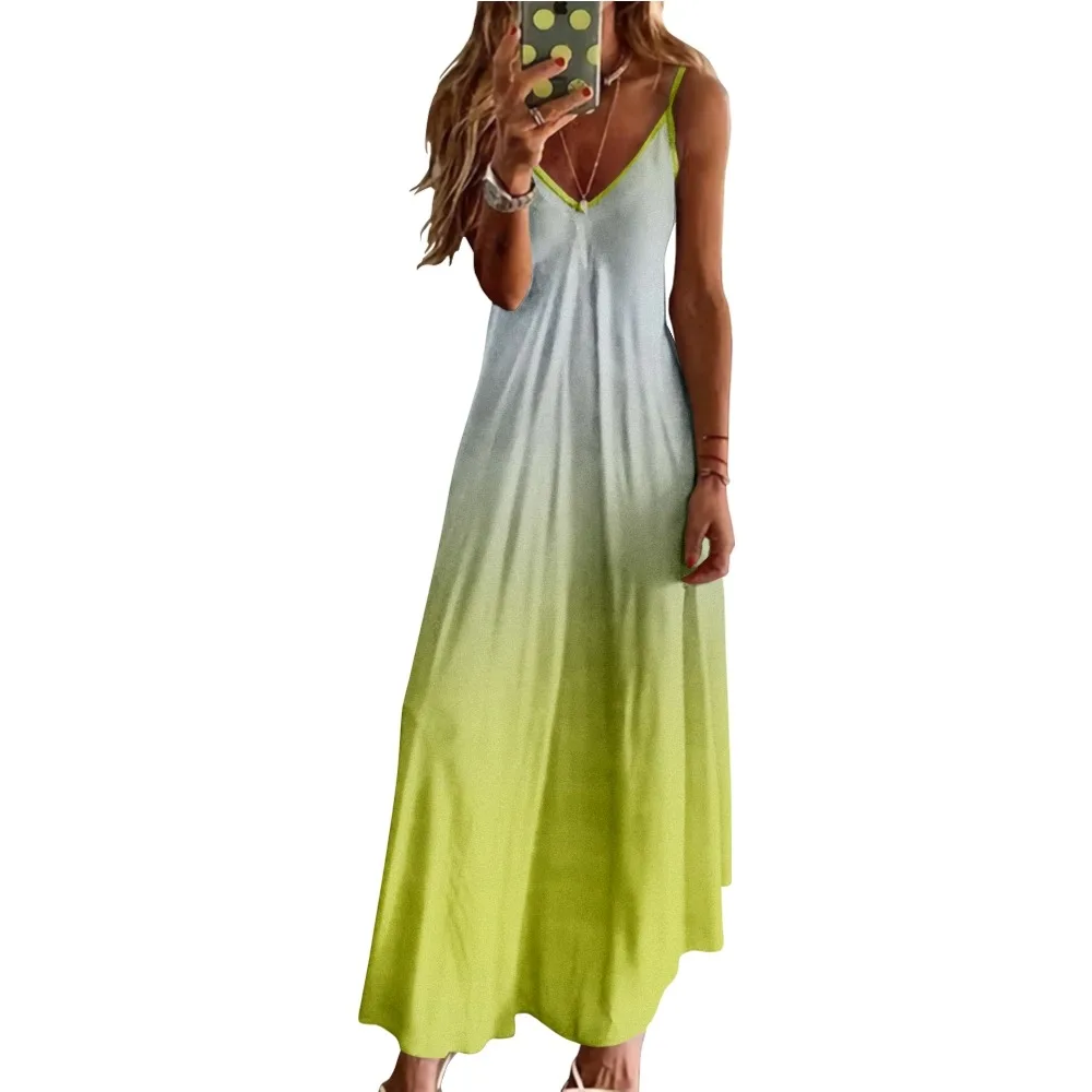 

Summer Ladies Dress Gradient 3d Printed Comfortable Fashion Breathable Maxi Dress, Plus Size Beach Style