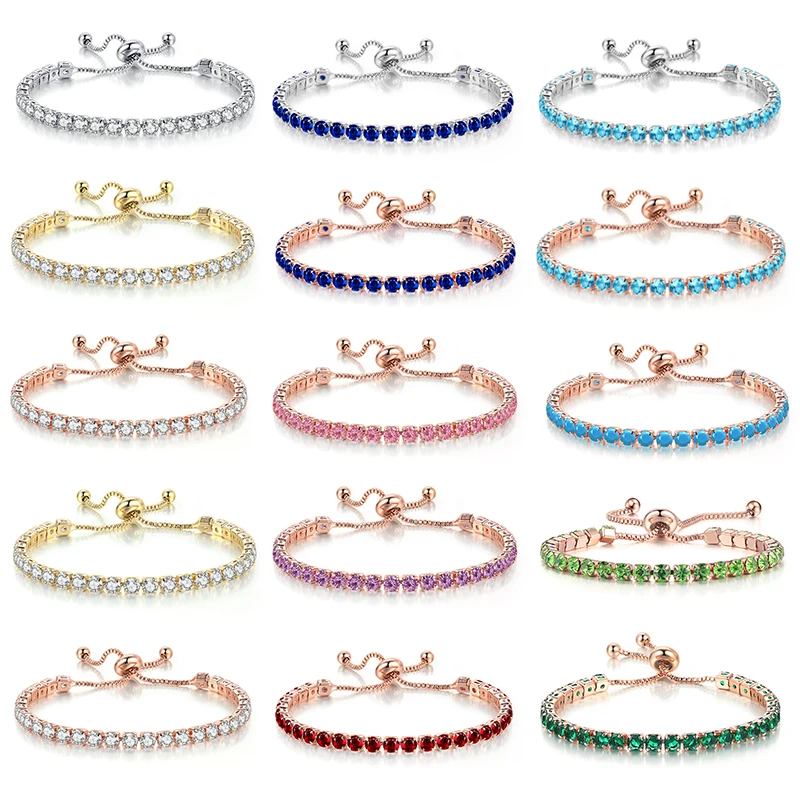 

Fashion Charm CZ Tennis Bracelet for Women Crystal Zircon Jewelry Adjustable Gold Silver Color Box Chain Bracelets Gift