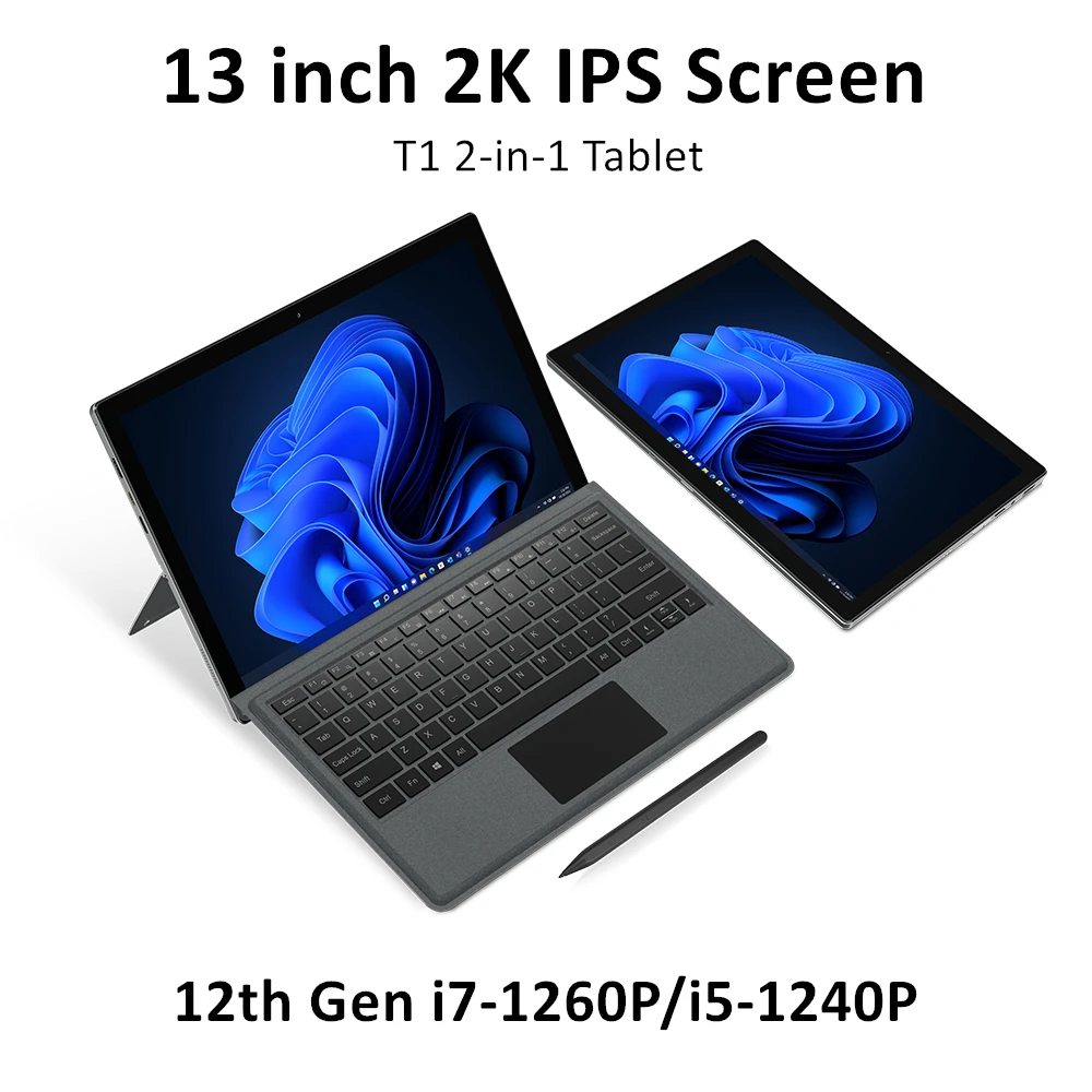 

13 Inch T1 12th Gen Intel i7 1260P Tablet 2K IPS 16GB 1T/2TB NVMe 2 in 1 Laptop Windows 11 Computer 12000mAh 65W Charge Notebook