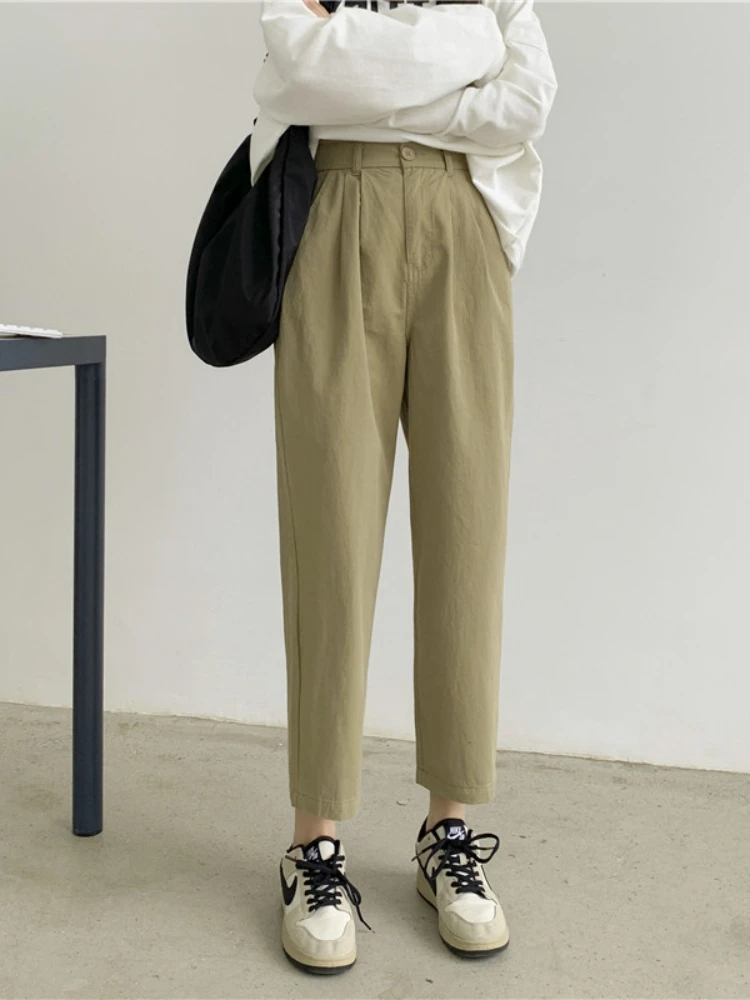 

Women's Pants 2023 Summer New LOOSE Korean Style Ankle-Length Pants Cotton Safari Style Streetwear Women Versatile Solid Office