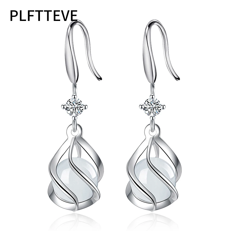 

Zircon Opal Drop Earrings For Women Silver Color Long Dangle Hanging Earring Female Fashion Ear Jewelry Brincos Birthday Gift