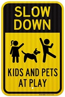 slow down kids at play sign made out of 3m reflective yellow engineer grade prismatic metal wall decor