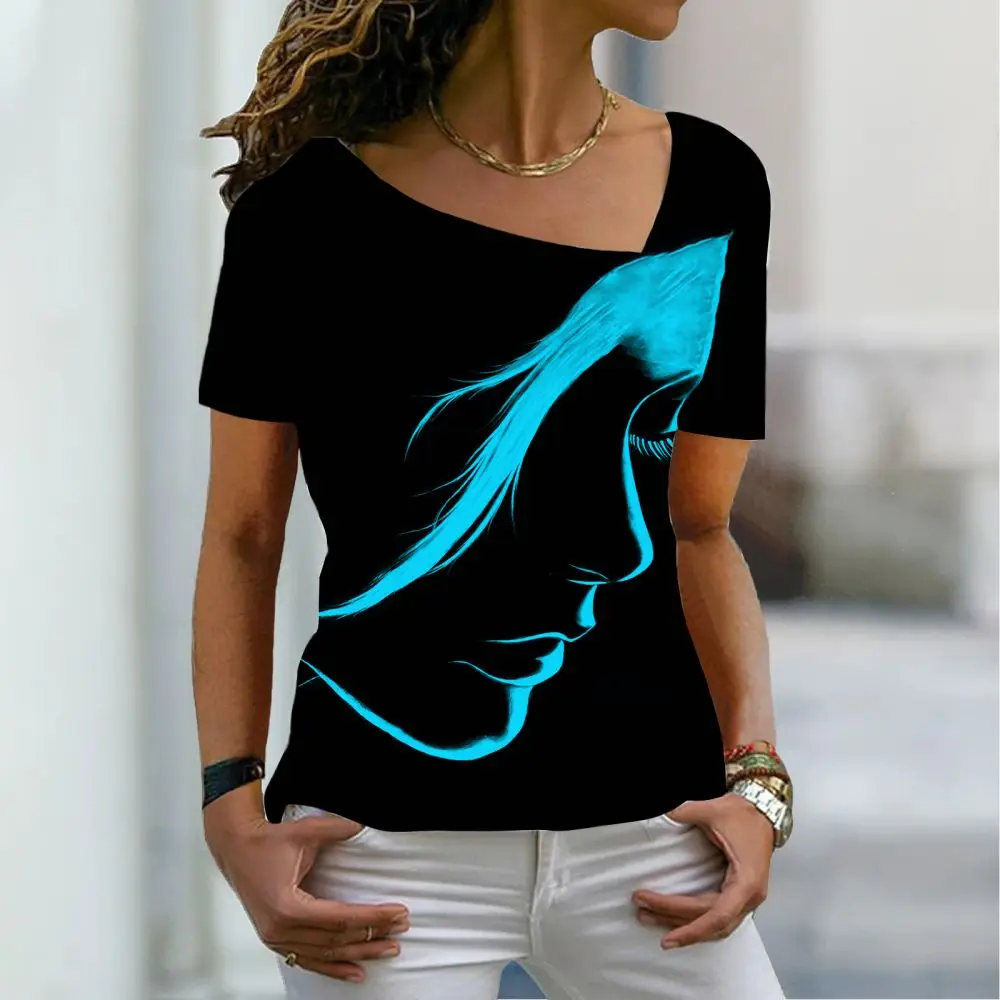 

2023 New Women's Summer Colorful Pattern T-shirt Harajuku Printed Top T-shirt Women's V-neck Short Sleeve Pullover Street Dress