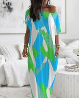 summer 2022 new womens colorful print off shoulder dresses