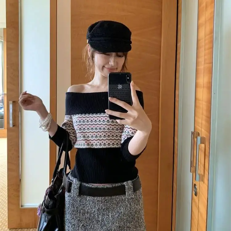 Вязаный свитер со средним рукавом цельный вырез осень-зима жаккардовый Fair Isle