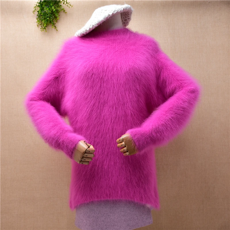 

Female Women Fashion Fall Winter Clothing Hairy Mink Cashmere Knitted O-Neck Split Slim Blouses Pullover Jumper Sweater Pull Top