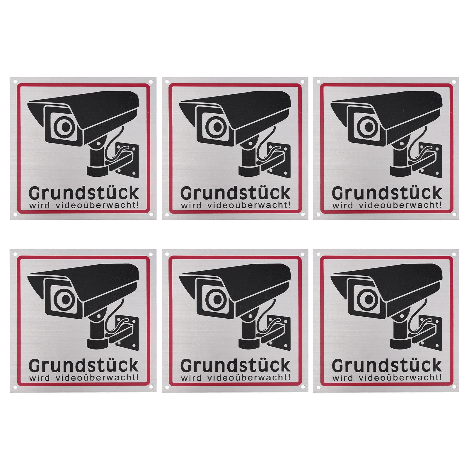 6pcs 15x15cm UV Protected Reflective Warning Video Surveillance Sign No Trespassing Camera Recording Aluminum Alloy Business