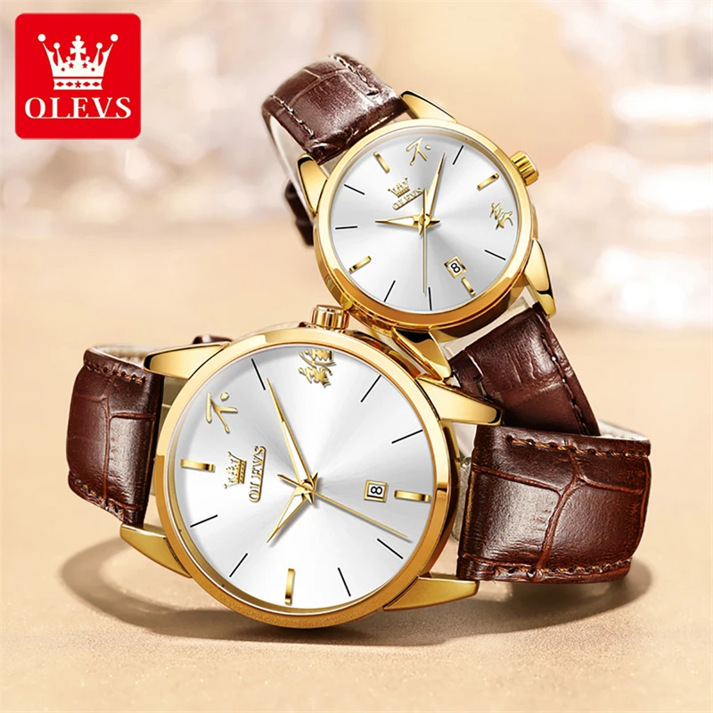 OLEVS 2pcs/set Couple Watches for Lovers Top Luxury Brand Sport Waterproof Elegant Women's Watch Men Watch Amante Relógios