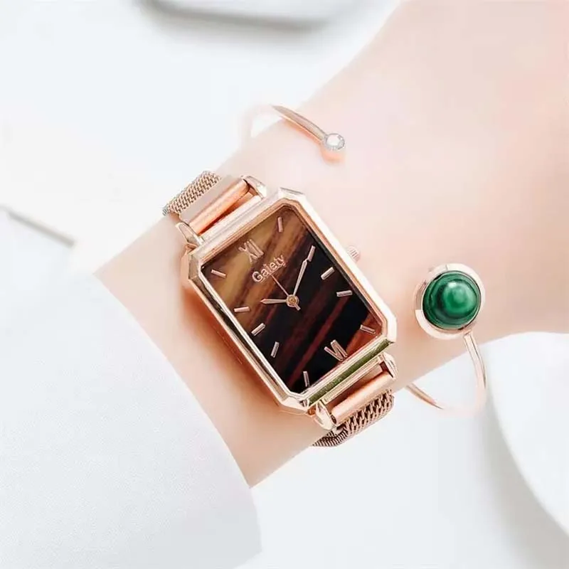High Quality Fashionable And Versatile Green Bracelet, Alloy Mesh Strap, Korean Version Square Head Women's Watch
